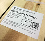 Synergy Wood product labels with QR tag for installation instructions.