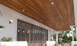 Red Grandis Auburn prefinished wood ceilings by Synergy Wood